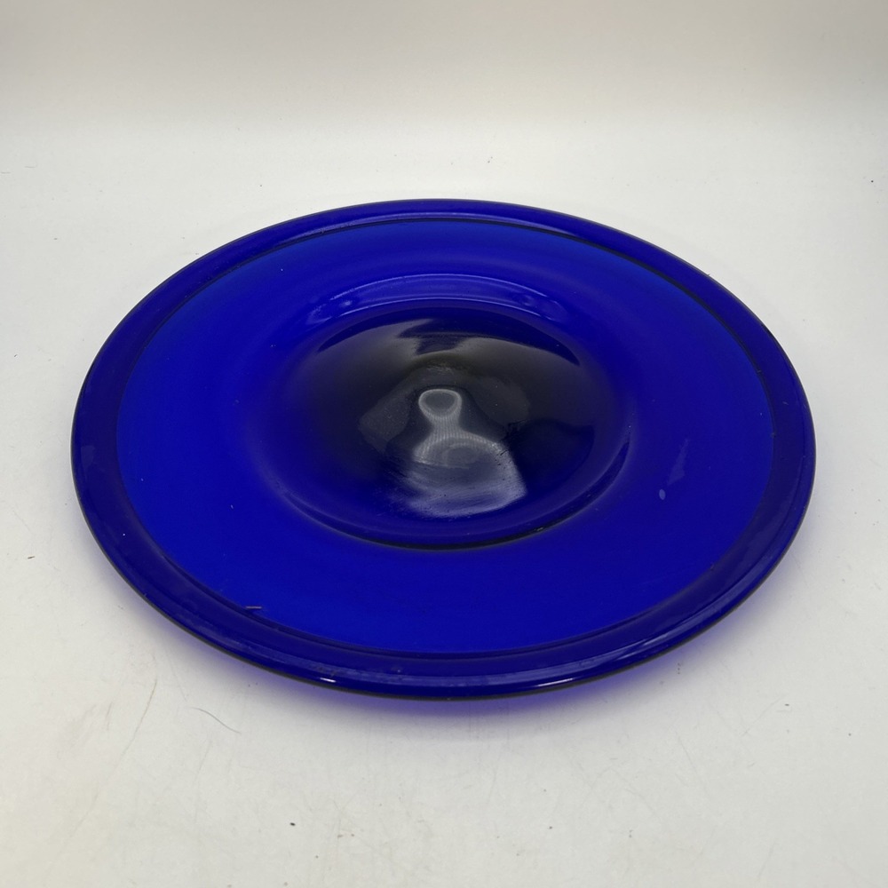 vibrant hand-blown cobalt blue glass plate 14.5